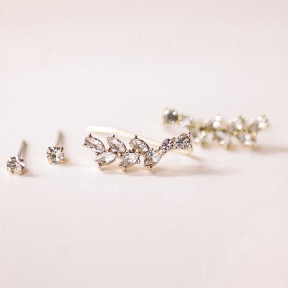 Crystal Stud with Crystal Leaf Drop - Picture 1 of 1